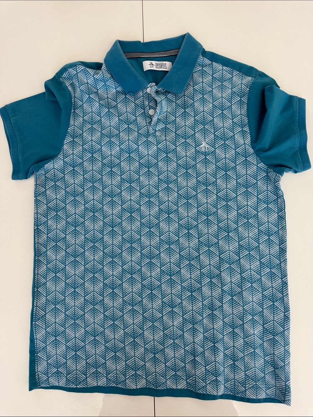 Original Penguin Teal Geometric Polo